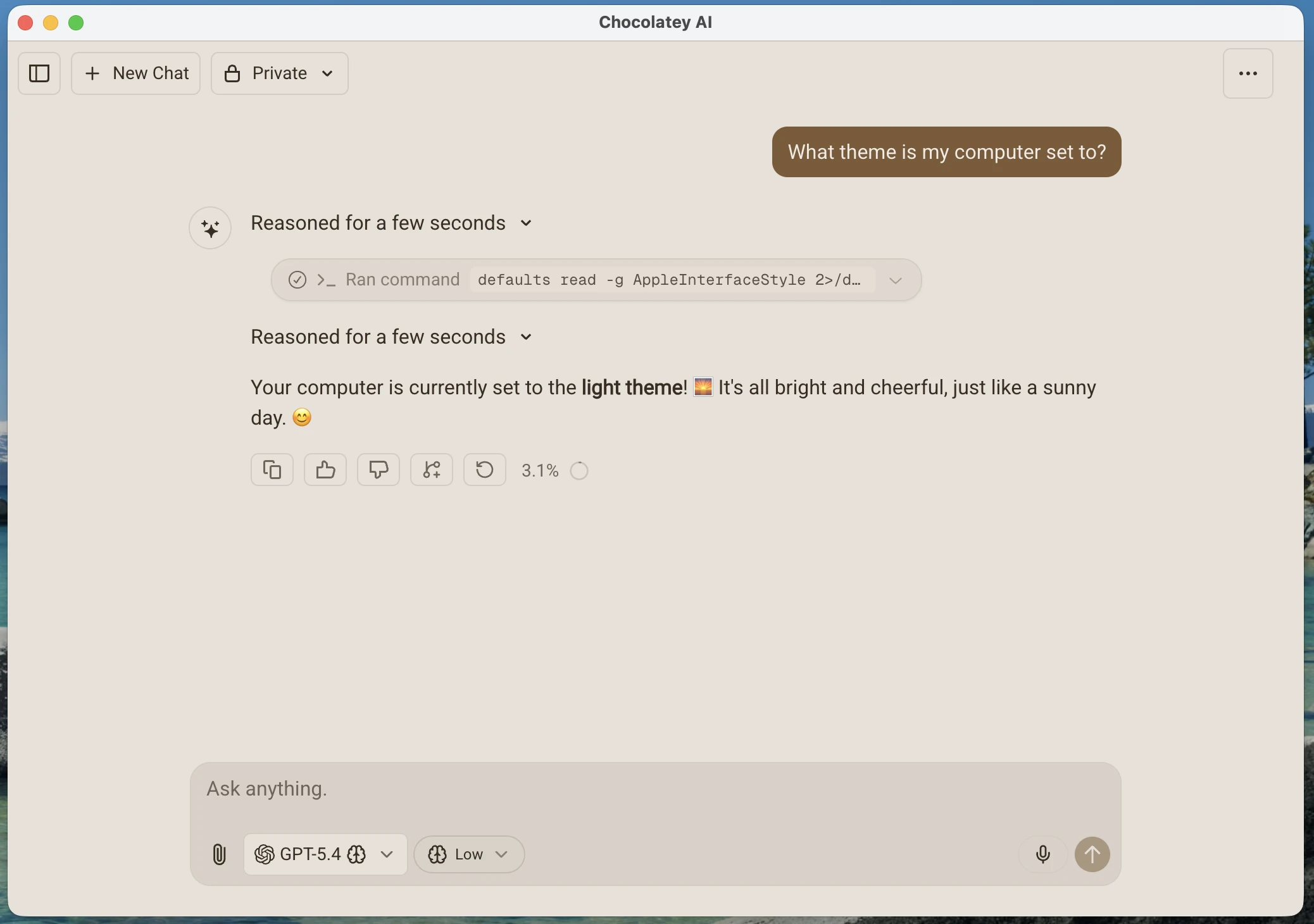 Chocolatey AI interacting with system settings on a computer